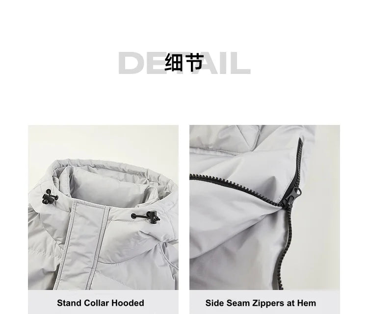 Metersbonwe Men's Long Hooded Down Jacket  Male Stand Collar Jacket with Hem Side Zipper Letter Printing Duck Down Padded Brand