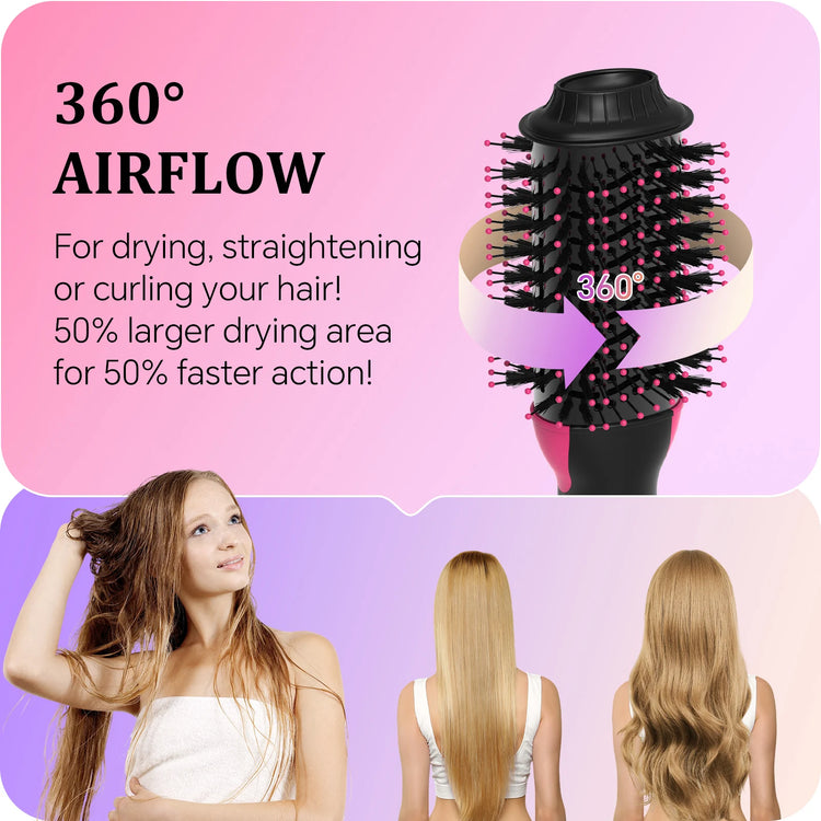 Blow Hair Dryer Brush, One-Step Hot Air Styler & Volumizer, Ionic Blowout Brush for Drying Straightening Curling, 3 Heat/2 Speed Settings, Anti-Frizz Ceramic Titanium, UK Plug