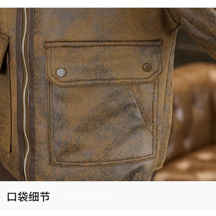 2025 Winter Fur Integrated Leather Jacket Men Thick Velvet Imitation Fur Leather Coat Loose Motorcycle Coat Casual Streetwear