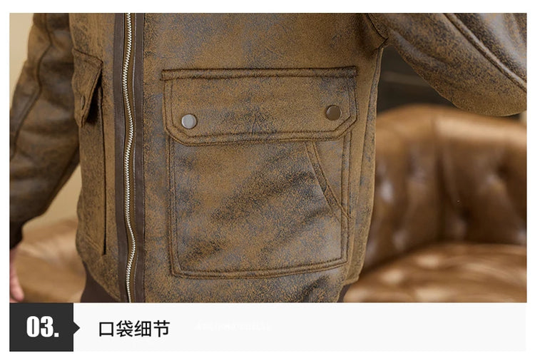 2025 Winter Fur Integrated Leather Jacket Men Thick Velvet Imitation Fur Leather Coat Loose Motorcycle Coat Casual Streetwear