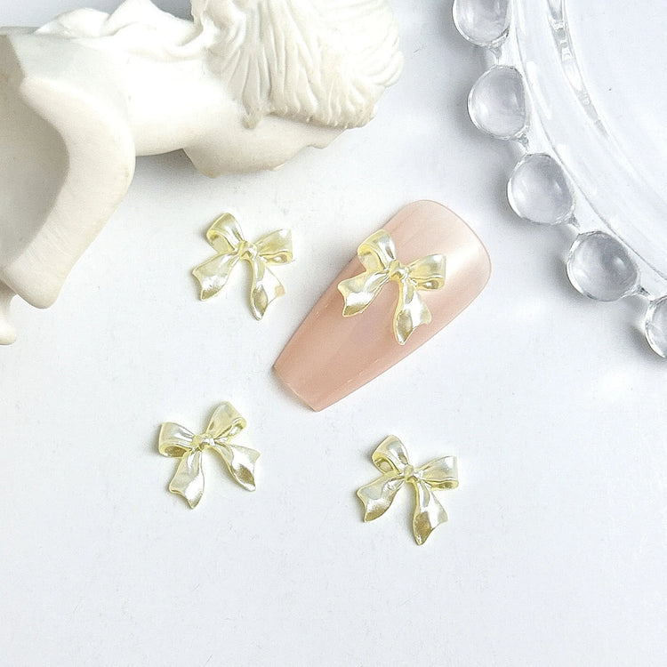50pcs 3D Sweet Pearly Glossy Ribbon Bow Resin Nail Charms Ballerina Bow Tie Nail Art Decoration Nail Accessories Manicure DIY