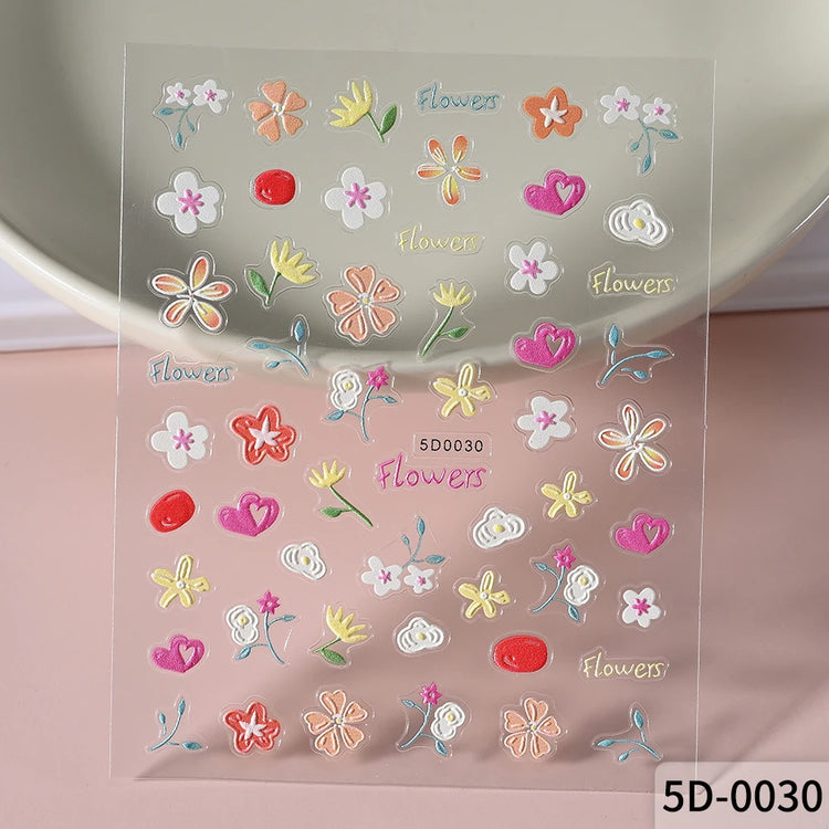 1Pcs 5D Graffiti Kitten Puppy Nail Art Sticker Lovely Lines Animal Cat Embossed Nail Slider Self-Adhesive Cat/Dog Manicure Decal