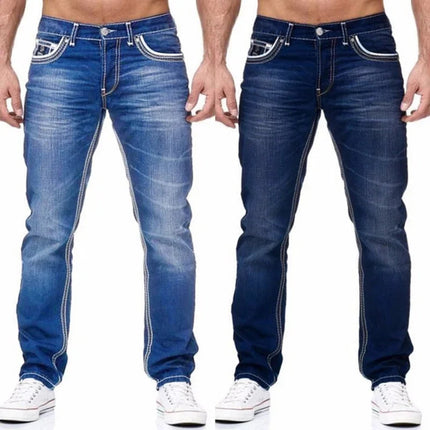Straight Jeans Men Washed no hole Jean Spring Summer Boyfriend Jeans Streetwear Loose Cacual Designer Long Denim Pants Trousers PlatiNum