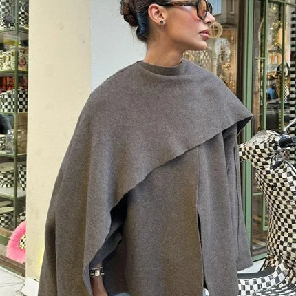 Ladies Autumn Winter Jacket Women Casual Commuter Coat Knitted Loose Oversize Coat Asymmetric Elegant Split Chic Scarf Jacket