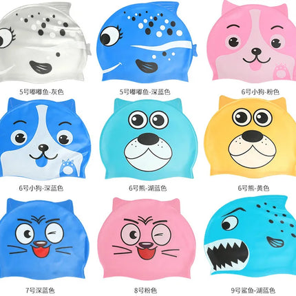 Cuffia da nuoto per bambini Cuffia da nuoto impermeabile per cartoni animati per ragazzi e ragazze Cuffia da nuoto universale in silicone morbido a forma di pesce