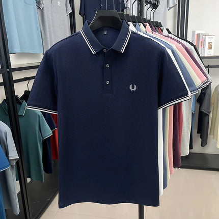 New men's short-sleeved polo shirt, 100% pure cotton, embroidered, fashionable, breathable, comfortable, and versatile.