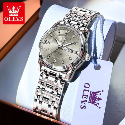 OLEVS 5513 Orologio da uomo Orologio luminoso impermeabile al quarzo originale di marca di moda per uomo Scatola per orologio con doppio calendario in acciaio inossidabile platinumshop