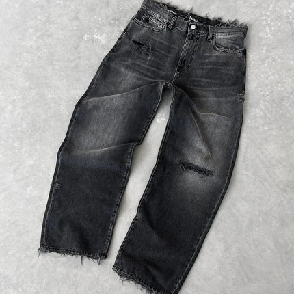 Straight Jeans Distressed Men Jean Ripped Holes Washed Denim Pants Ankle Length Loose Solid Zipper Fly Pockets Casual 2025 PlatiNum