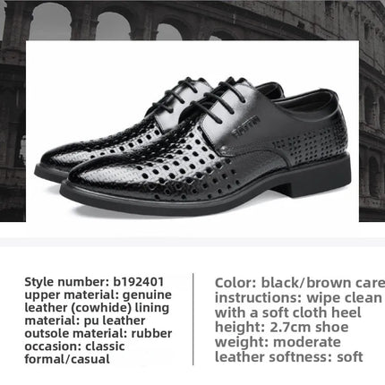 Scarpe Formali da Uomo in Pelle Traspirante con Design Traforato, Casual Estive a Punta Tonda e Tacco Basso, Comode da Indossare