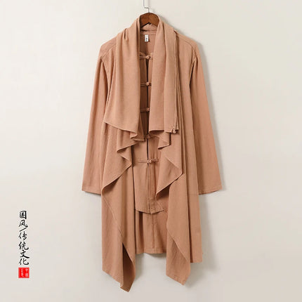 2025 Autunno Uomo Baggy Bello Fresco Trench Stile Cinese Mantello Camicie Moda Casual Lino Irregolare Mens Mantello Lungo Giacche a vento