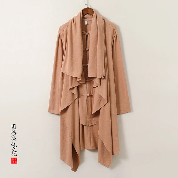 2025 Autunno Uomo Baggy Bello Fresco Trench Stile Cinese Mantello Camicie Moda Casual Lino Irregolar
