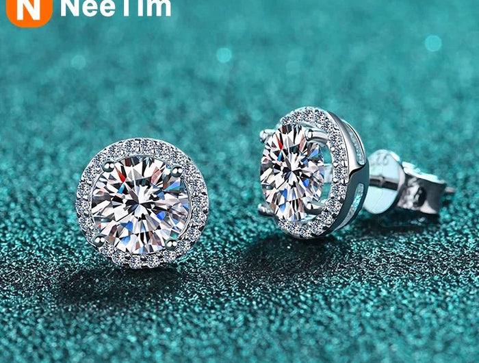 NeeTim Moissanite Stud Earrings for Women S925 Sterling Silver White Gold Plated Diamond Earring Ear Studs Wedding Fine Jewelry PlatiNum