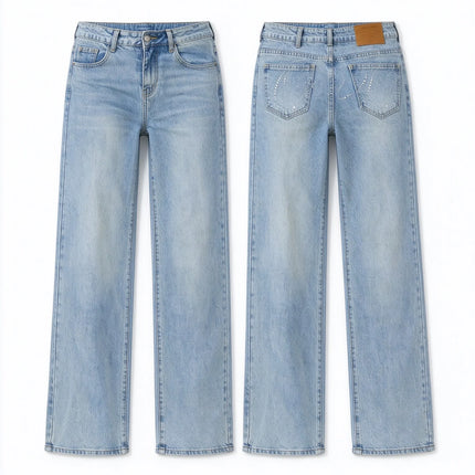 Women's Low Waist Wide Leg Jeans, Light Wash Stretch Denim, Casual Shaping Wide Leg Pants for All Occasions,Yw-2025