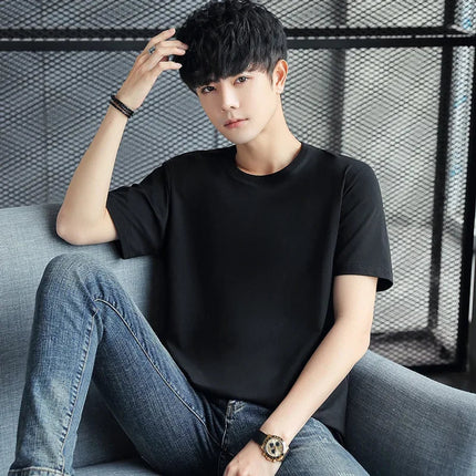 Four seasons 100% Cotton T shirts Man Casual Tees High quality Solid color Couple Oversized T shirts Black White Grey Sports Top PlatiNum
