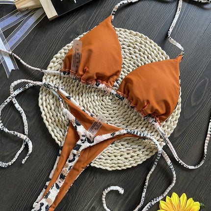 Bikini rugosi con scollo all'americana stampato Mini micro perizoma bikini costume da bagno femminile costumi da bagno donna bikini a due pezzi costume da bagno da bagno platinumshop