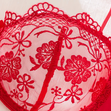 Lady Floral Embroidery Lingerie Set Women Sheer Bra and Brief Underwear Set Satin Sexy Intimates Underwear