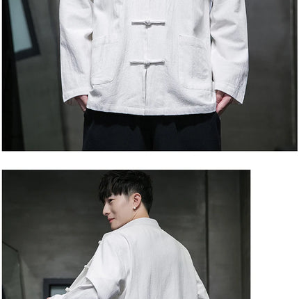 Camicie da uomo stile cinese retrò lino cotone tinta unita vestito Tang top cardigan uomo casual Kung Fu Tai Chi camicette da uomo abbigliamento