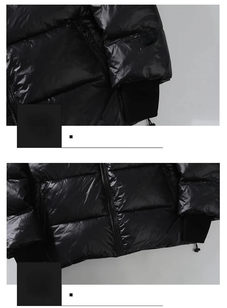 2024 Winter Warm Jacket Men's Trendy Brand Black Gold Bright Waterproof Warm Parka Short Women's Casual Down Cotton Padded Coat