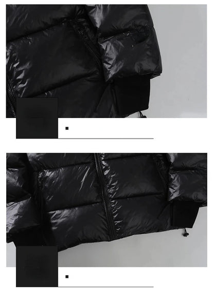 2024 Winter Warm Jacket Men's Trendy Brand Black Gold Bright Waterproof Warm Parka Short Women's Casual Down Cotton Padded Coat