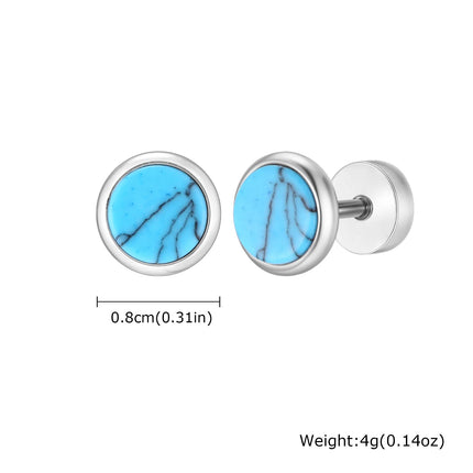 Piccoli orecchini rotondi in pietra naturale per uomo, orecchini a bottone in acciaio inossidabile ipoallergenici, regalo di gioielli di moda hip hop platinumshop