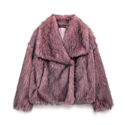Women Elegant Faux Fur Coat Warm Fluffy Loose Long Sleeve Lapel Jacket Autumn Winter Fashion High Street Lady Outerwear