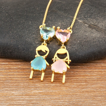 AIBEF Cuore Strass Ragazza e Ragazza Donna Ciondolo Collana Madre Cubic Zirconia Rame Dolce e Carino Gioielli Regalo di Fascino per Bambini