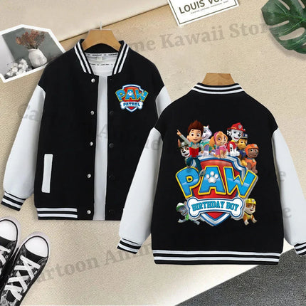 Paw Patrol Black Baseball Uniform for Children Anime Cartoon Cute Sports Jacket Children Autumn Winter Fashion Coat Kids Clothes