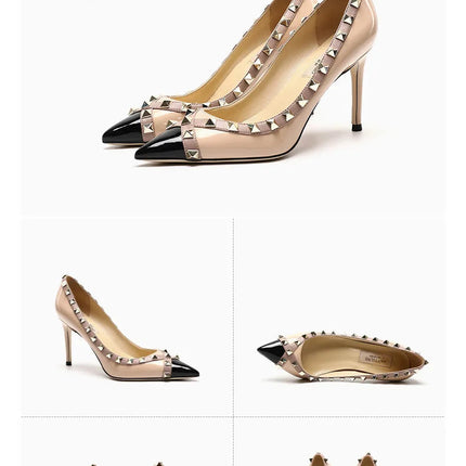 Tacchi Alti con Rivetti alla Moda 2026, Tacchi Alti Bicolore, Tacchi a Spillo da Donna, Scarpe Singole, Scarpe da Donna Sexy a Punta platinumshop