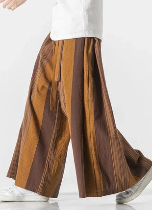 Pantaloni da uomo a gamba larga a righe in cotone e lino pantaloni a gamba larga uomo retrò stile cinese maschile casual vendite calde Nepal veste pantaloni da jogging