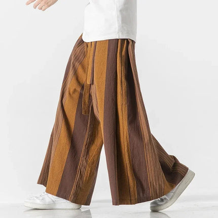 Pantaloni da uomo a gamba larga a righe in cotone e lino pantaloni a gamba larga uomo retrò stile cinese maschile casual vendite calde Nepal veste pantaloni da jogging