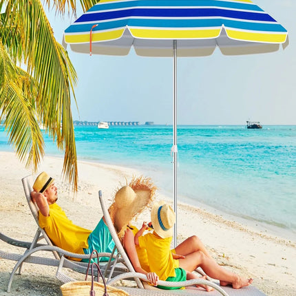 Ombrellone da spiaggia, 178 cm, antivento, stabile, UPF 50+, 30 °   Protezione solare pieghevole con punta a terra e borsa per il trasporto (colorata)