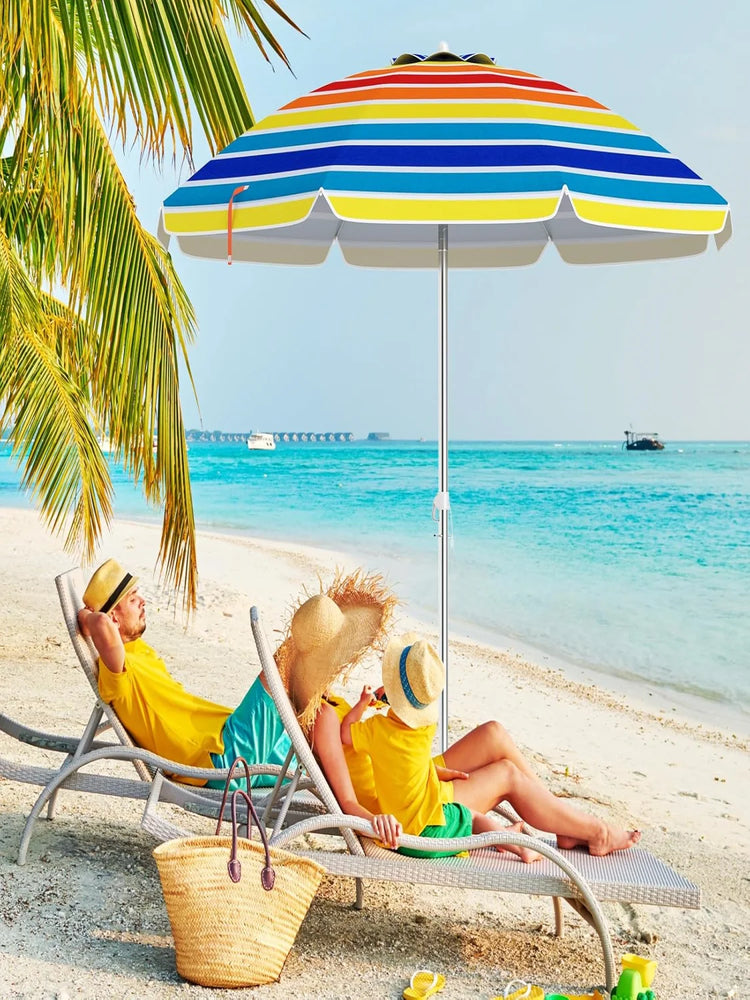Ombrellone da spiaggia, 178 cm, antivento, stabile, UPF 50+, 30 °   Protezione solare pieghevole con punta a terra e borsa per il trasporto (colorata)