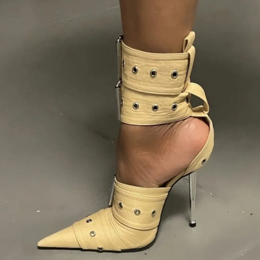 Fashion Show Sexy Thin Super High Heel Women Sandals Cover Pointed Toe Ankle Strap Cover Heel Hollow Summer Rome Ladies Shoes