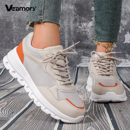 VEAMORS Unisex Mesh Running Shoes Lightweight Breathable Sports Sneakers Elastic Soft Sole Footwear for Walking Gym Fitness PlatiNum