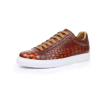 Leather Sneakers Men Calfskin Alligator Pattern Casual Shoes Lace Up Flats Daily Footwear