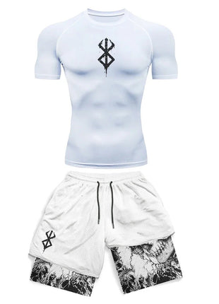 Set di compressione da uomo stampato in 3D anime Top da palestra a maniche corte + pantaloncini da allenamento Set di protezioni per l'atletica traspirante ad asciugatura rapida platinumshop