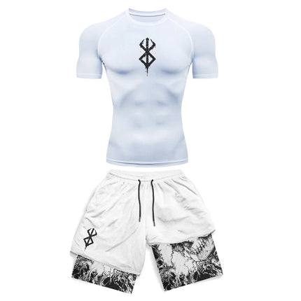 Set di compressione da uomo stampato in 3D anime Top da palestra a maniche corte + pantaloncini da allenamento Set di protezioni per l'atletica traspirante ad asciugatura rapida platinumshop