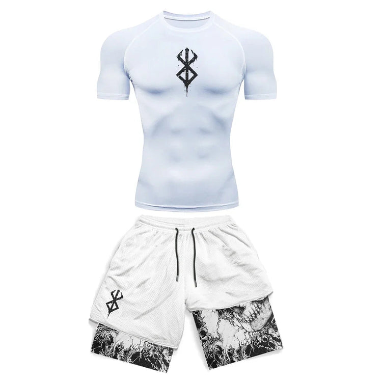 Set di compressione da uomo stampato in 3D anime Top da palestra a maniche corte + pantaloncini da allenamento Set di protezioni per l'atletica traspirante ad asciugatura rapida platinumshop