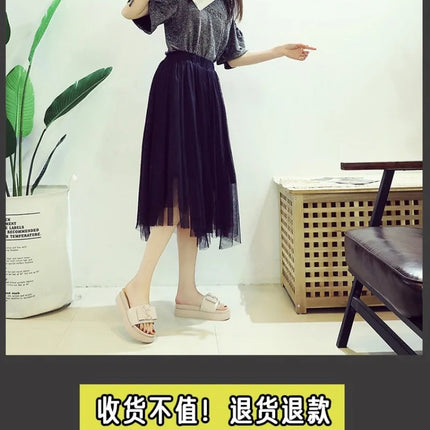 2025 Summer New Women's Fashion Letter Designer Sandals Casual Thick Bottom Round Toe Leather Beach Shoes Женские Сандалии PlatiNum