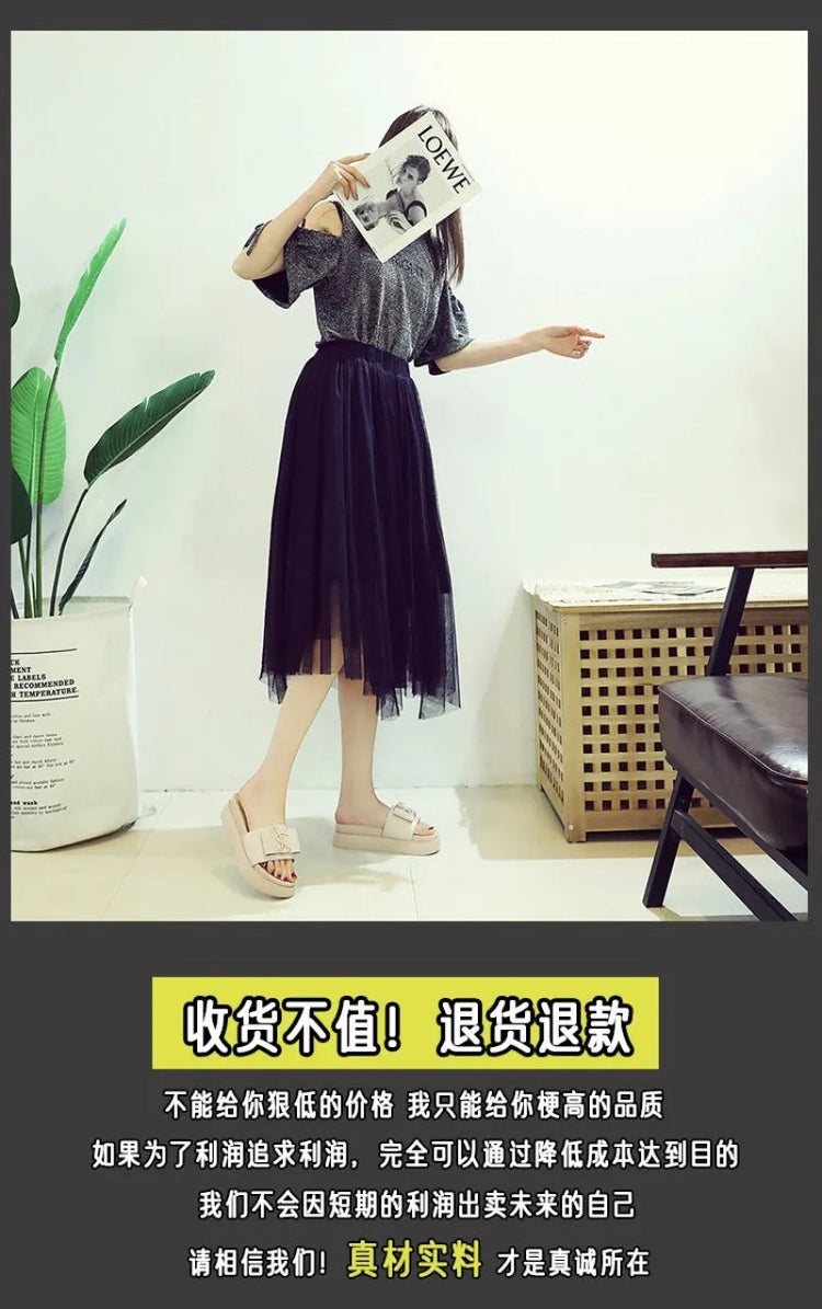 2025 Summer New Women's Fashion Letter Designer Sandals Casual Thick Bottom Round Toe Leather Beach Shoes Женские Сандалии PlatiNum