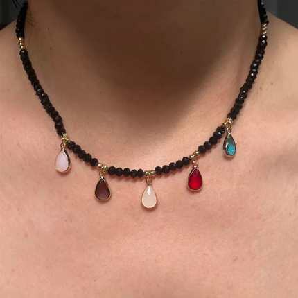 2023 Fashion Multilayer Boho Colorful Bead Chain Necklace For Women Female Crystal Water Drop Metal Letter Pendant Jewelry Gift PlatiNum