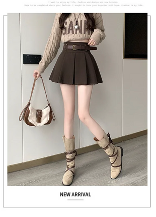 Autumn and Winter 2025 New High-waisted A-line Skirt College Style Sweet Versatile Woolen Pleated Skirt PlatiNum