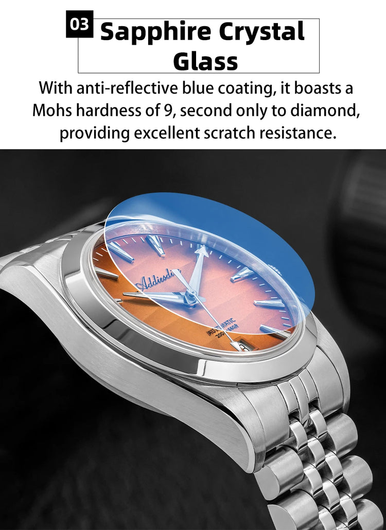 ADDIESDVIE Men Watch Desert Texture BGW9 Super Luminous 316L Steel 20Bar Diving AD2540 8215 Movement Mechanical Automatic Watch