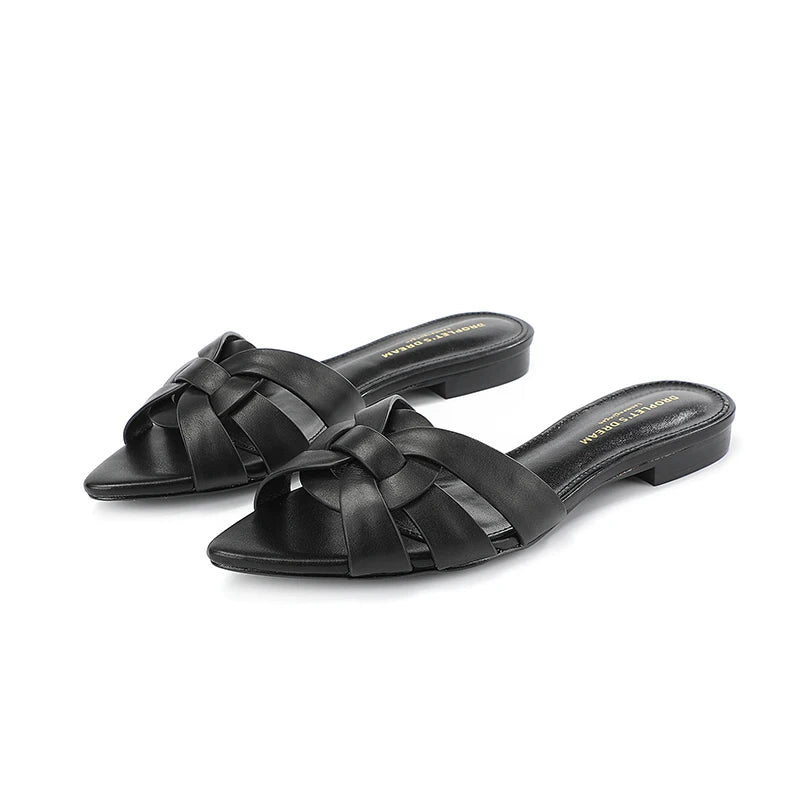 2025 sexy pointed cowhide flat sandals, easily light up your summer shoe cabinet, suitable for summer dates and office work