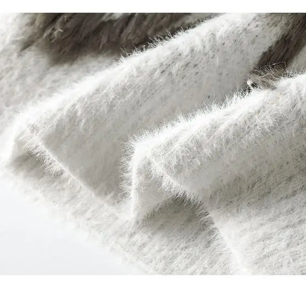 Men Jacquard Furry Sweater Long Sleeve Thick Print Faux Mink Velvet Knit Dyed Pullover O Neck High Street Warm Sweater Jumpers