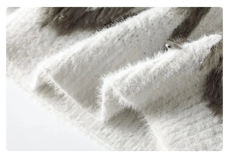Men Jacquard Furry Sweater Long Sleeve Thick Print Faux Mink Velvet Knit Dyed Pullover O Neck High Street Warm Sweater Jumpers