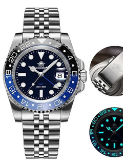 ADDIESDIVE AD2050 Luxury GMT Watch Stainless Steel Super Luminous 20Bar Water-Resistance Diving Men Quartz Watches Ceramic Bezel