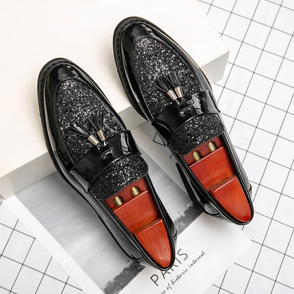 Mocassini di Lusso da Uomo con Tacco Basso, Slip-on Casual in Pelle Dorata, Scarpe da Festa con Nappe, Scarpe Eleganti da Uomo, Scarpe con Plateau da Uomo