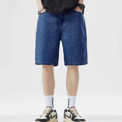 2025 Pantaloncini classici estivi Jeans da uomo Pantaloni in denim Dritto elasticizzato Casual Fresco Sottile Lunghezza al ginocchio Pantaloni giornalieri di marca di moda blu