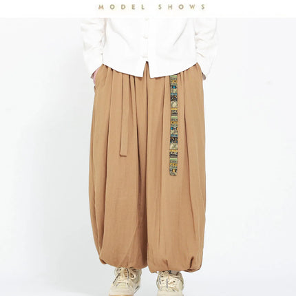 Pantaloni Uomo Oversize Casual Comodi a Gamba Larga, Costume Giapponese con Stampa Ukiyo-e, Pantaloni Trendy con Cintura, Taglie Grandi fino a 5XL
